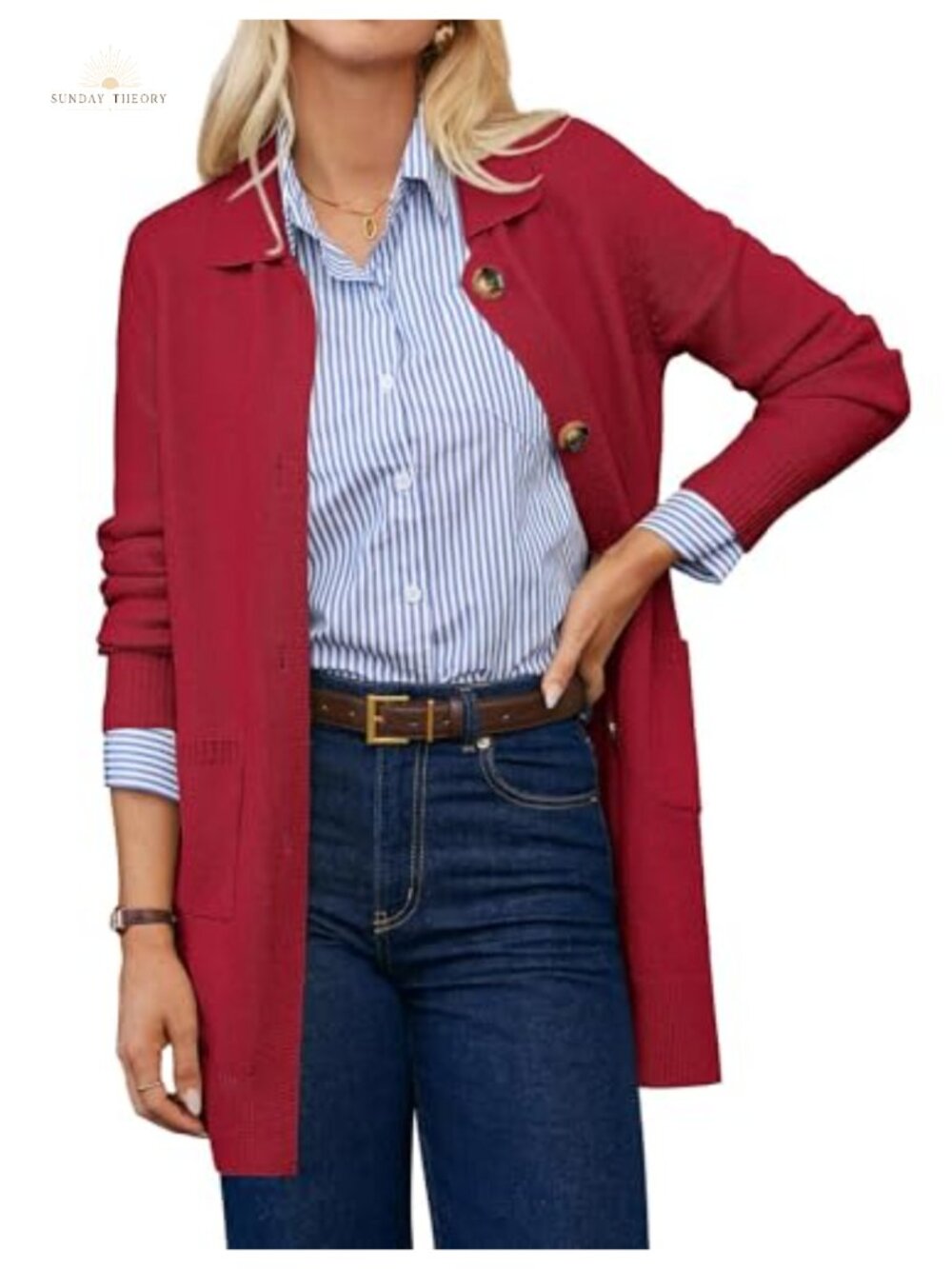 Mid-Long Button Cardigan Sweater with Pockets Women's